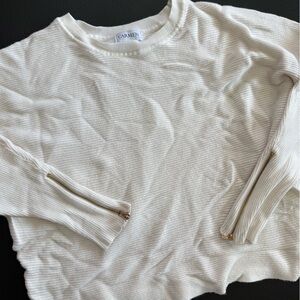 Carmen Marc Valvo White Long Sleeve Top with Gold Zippers